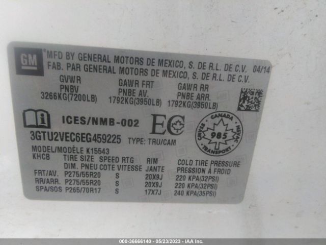 3GTU2VEC6EG459225 GMC Sierra 1500 Slt