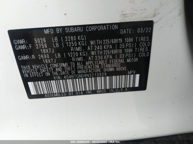 4S4BTGND8N3213929 Subaru Outback Limited Xt