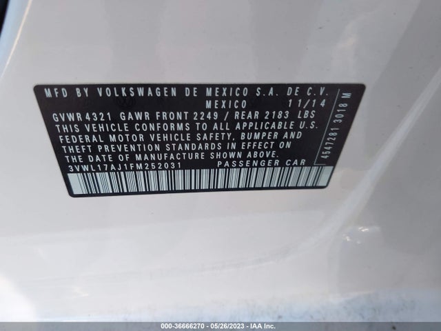 3VWL17AJ1FM252031 Volkswagen Jetta Sedan 1.8t Sel
