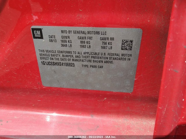 Chevrolet SONIC LT 2014 1G1JC6SHXE4106823 Image 9