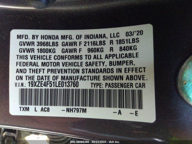 Honda INSIGHT EX 2020 19XZE4F51LE013760 Image 9