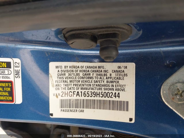 2009 HONDA CIVIC SDN LX VIN: 2HGFA16539H500244
