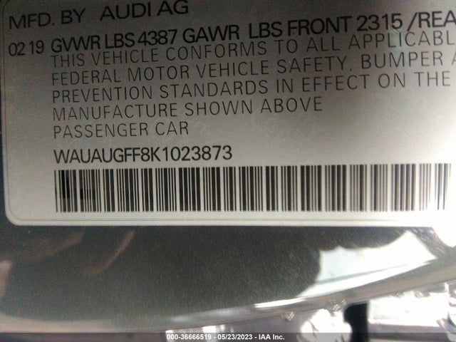 WAUAUGFF8K1023873 Audi A3 Sedan Premium/titanium Premium