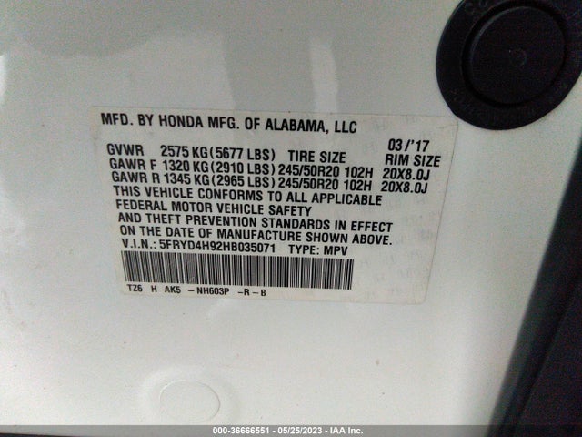 5FRYD4H92HB035071 Acura Mdx W/advance