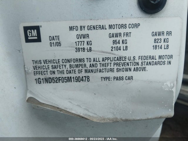 2005 CHEVROLET CLASSIC VIN: 1G1ND52F05M190478