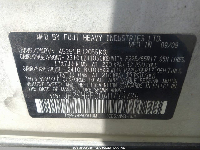 2010 SUBARU FORESTER 2.5XT LIMITED VIN: JF2SH6FC0AH739735