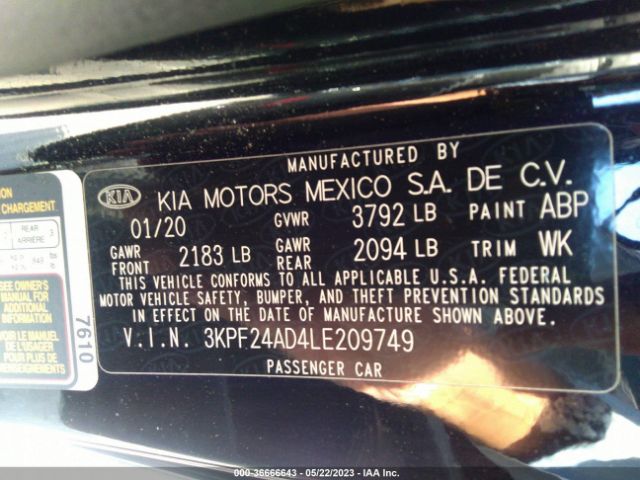 3KPF24AD4LE209749 KIA Forte Lxs