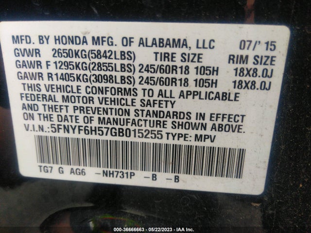Honda Pilot Ex-l 2016 5FNYF6H57GB015255 Image 9