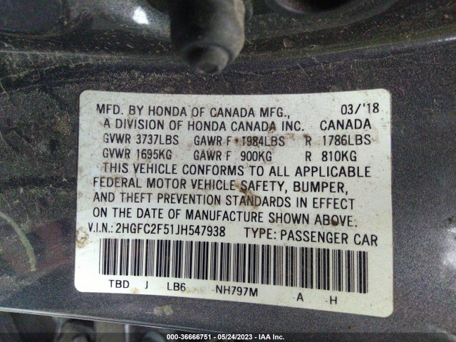 Honda Civic Lx 2018 2HGFC2F51JH547938 Image 9