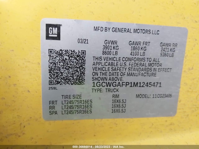 Chevrolet EXPRESS CARGO VAN 2021 1GCWGAFP1M1245471 Image 9