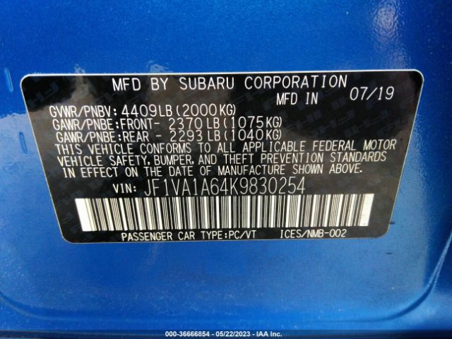 JF1VA1A64K9830254 Subaru WRX