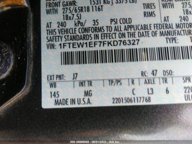 1FTEW1EF7FKD76327 Ford F-150 Xlt/xl/lariat/platinum
