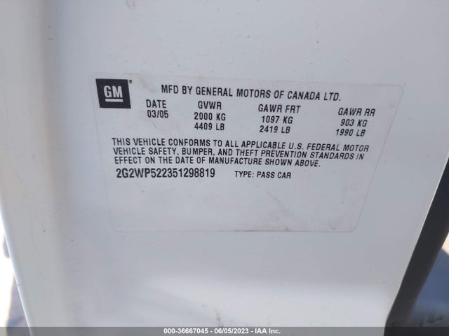 2005 PONTIAC GRAND PRIX VIN: 2G2WP522351298819
