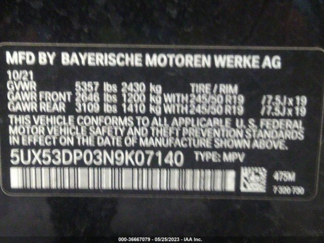 5UX53DP03N9K07140 BMW X3 Xdrive30i