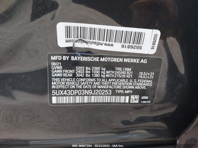 BMW X3 Sdrive30i 2022 5UX43DP03N9J20253 Image 9