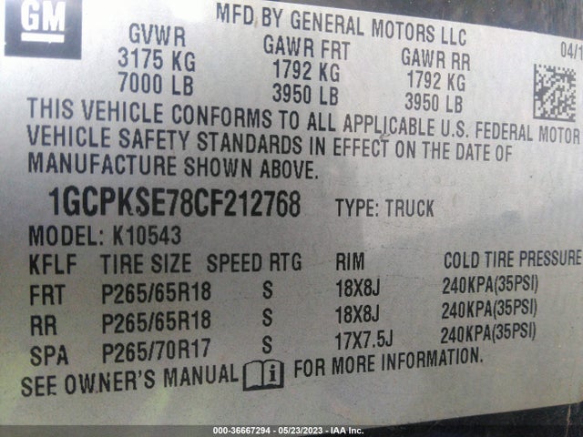 2012 CHEVROLET SILVERADO 1500 LT VIN: 1GCPKSE78CF212768