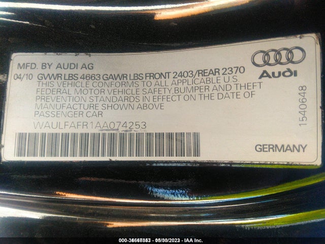 2010 AUDI A5 2.0L PREMIUM PLUS VIN: WAULFAFR1AA074253