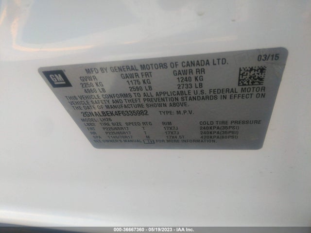 Chevrolet EQUINOX LT 2015 2GNALBEK4F6335982 Image 10