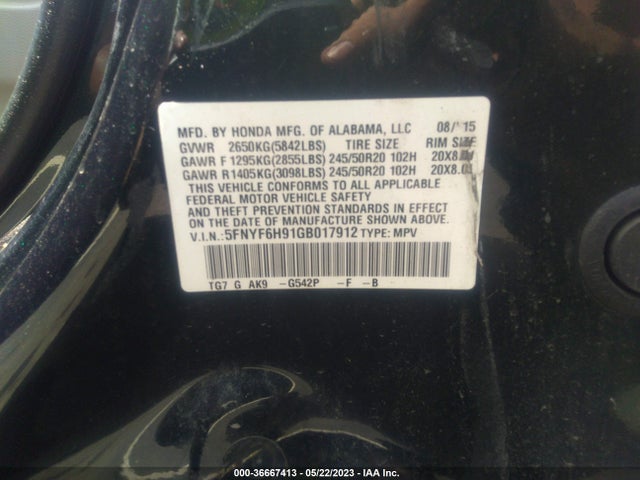 Honda Pilot Touring 2016 5FNYF6H91GB017912 Image 9