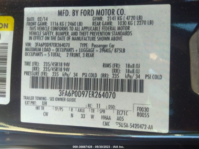 3FA6P0D97ER264070 Ford Fusion Titanium