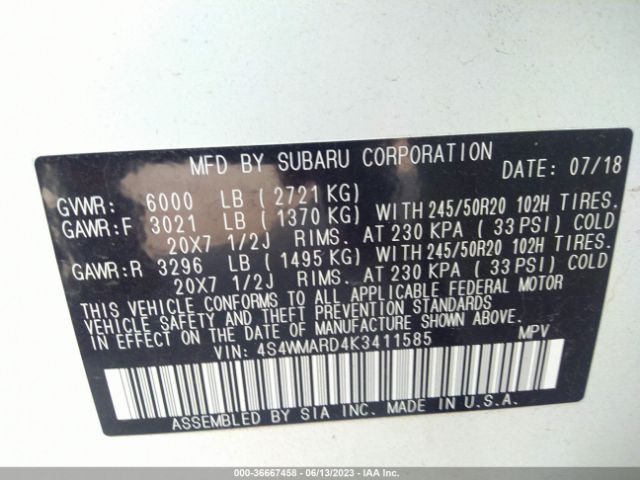 4S4WMARD4K3411585 Subaru Ascent Touring