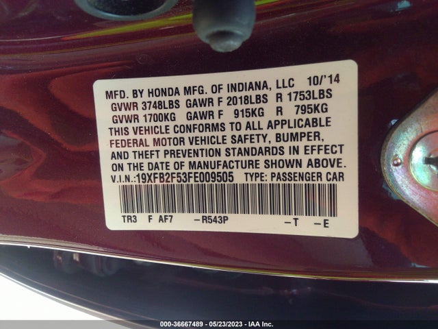 Honda Civic Sedan Lx 2015 19XFB2F53FE009505 Image 9