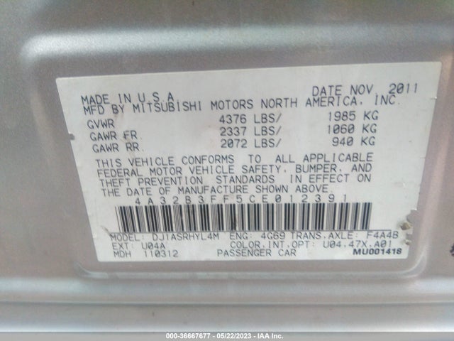 2012 MITSUBISHI GALANT ES/SE VIN: 4A32B3FF5CE012391