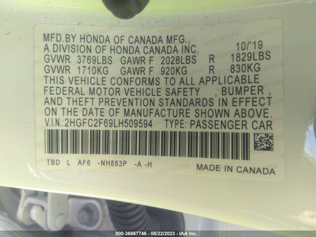 Honda Civic Sedan Lx 2020 2HGFC2F69LH509594 Image 9