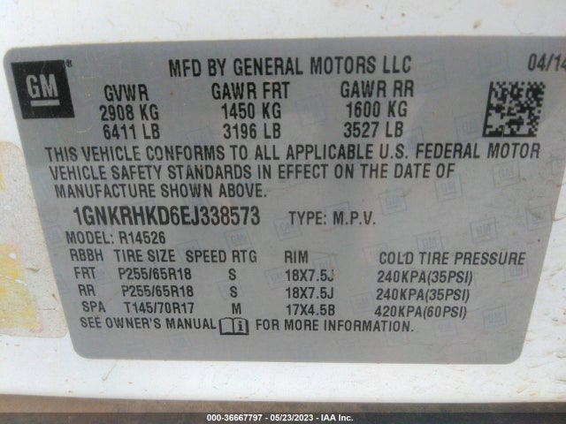 Chevrolet Traverse Lt 2014 1GNKRHKD6EJ338573 Image 10
