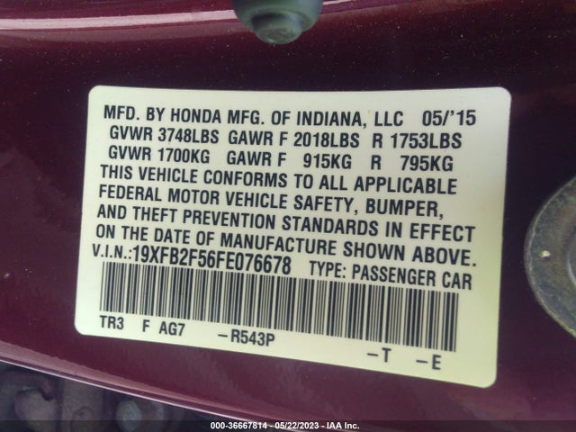 Honda Civic Sedan Lx 2015 19XFB2F56FE076678 Image 9
