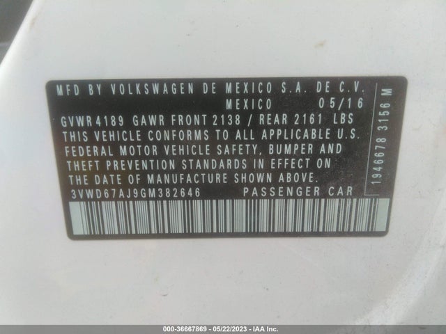 3VWD67AJ9GM382646 Volkswagen Jetta Sedan 1.4t Se