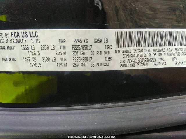 2C4RC1BG8GR300223 Chrysler Town & Country Touring