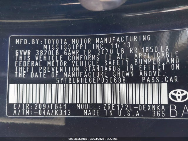 Toyota Corolla L/le/s/s Plus/le Plus 2014 5YFBURHE6EP050688 Image 9