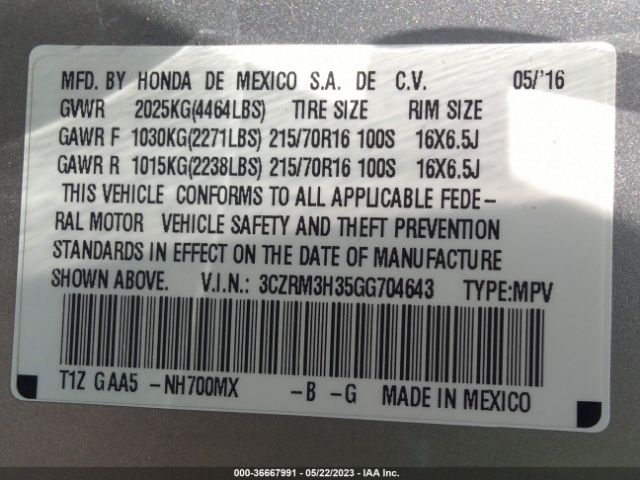 3CZRM3H35GG704643 Honda CR-V LX