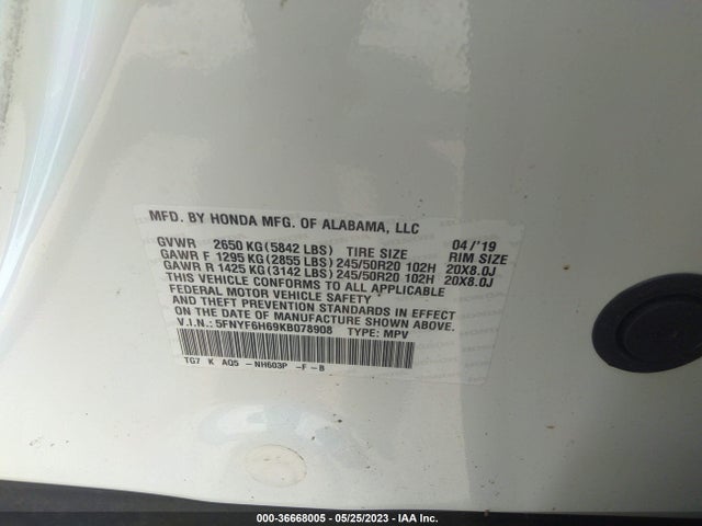 Honda Pilot Touring 7-passenger 2019 5FNYF6H69KB078908 Image 9