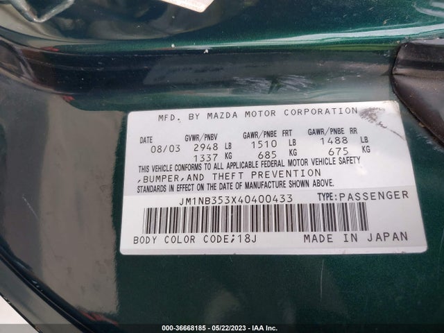 2004 MAZDA MX-5 MIATA LS VIN: JM1NB353X40400433