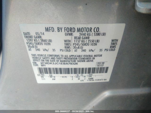 2FMDK3JC1EBA78326 Ford EDGE SEL