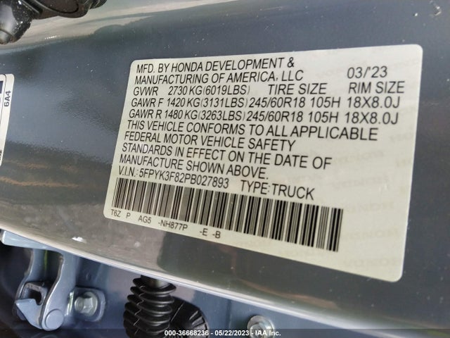 Honda Ridgeline Black Edition 2023 5FPYK3F82PB027893 Image 10