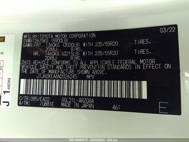 JTJHZKEA6N2026245 Lexus Rx Rx 350l