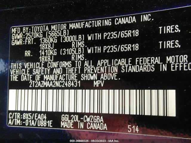 2T2AZMAA2NC248431 Lexus Rx Rx 350