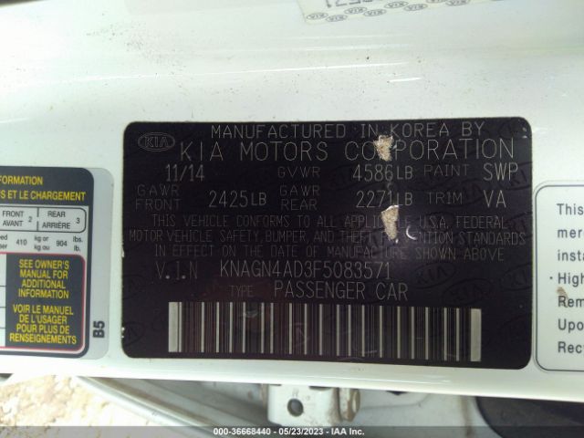 KNAGN4AD3F5083571 KIA Optima Hybrid Ex