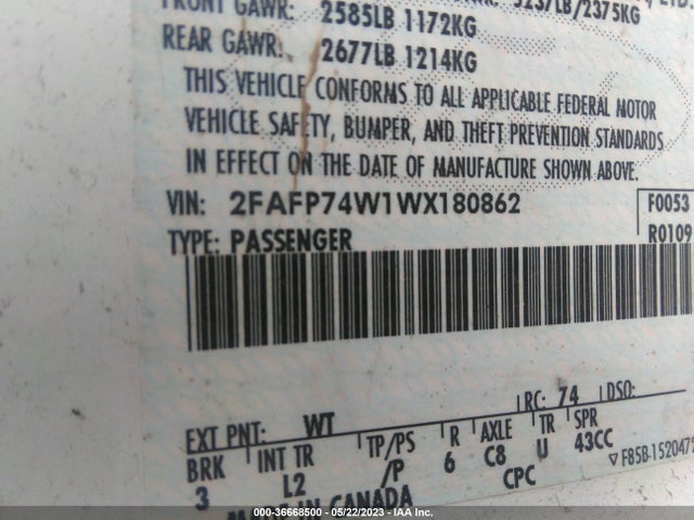 1998 FORD CROWN VICTORIA LX VIN: 2FAFP74W1WX180862