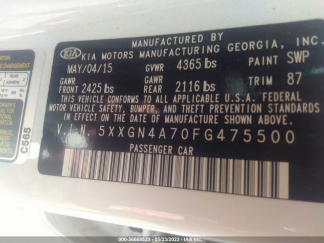 5XXGN4A70FG475500 KIA OPTIMA EX