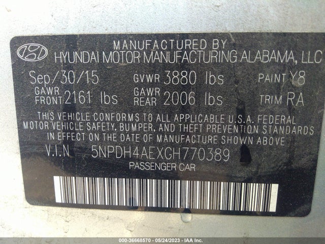 Hyundai ELANTRA SE 2016 5NPDH4AEXGH770389 Image 10