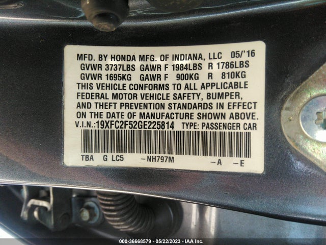Honda Civic Sedan Lx 2016 19XFC2F52GE225814 Image 9