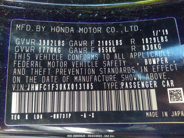 Honda Civic Sedan Ex 2019 JHMFC1F30KX013185 Image 9