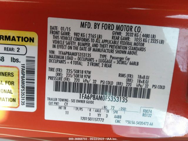 1FA6P8AM0F5353135 Ford Mustang V6