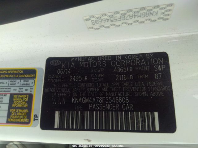 KNAGM4A78F5546608 KIA Optima Lx