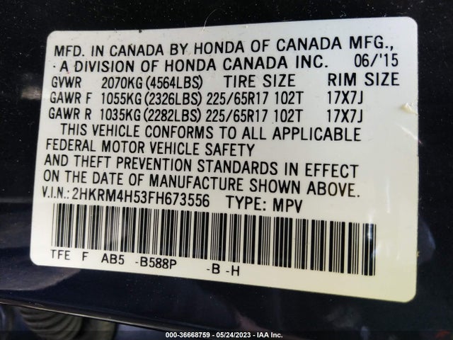 Honda CR-V EX 2015 2HKRM4H53FH673556 Image 9