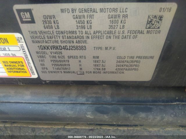 1GKKVRKD4GJ258383 GMC ACADIA SLT